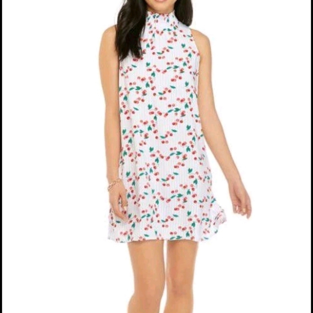 crown & ivy Pink Cherry-Print High-Neck Mini Dress